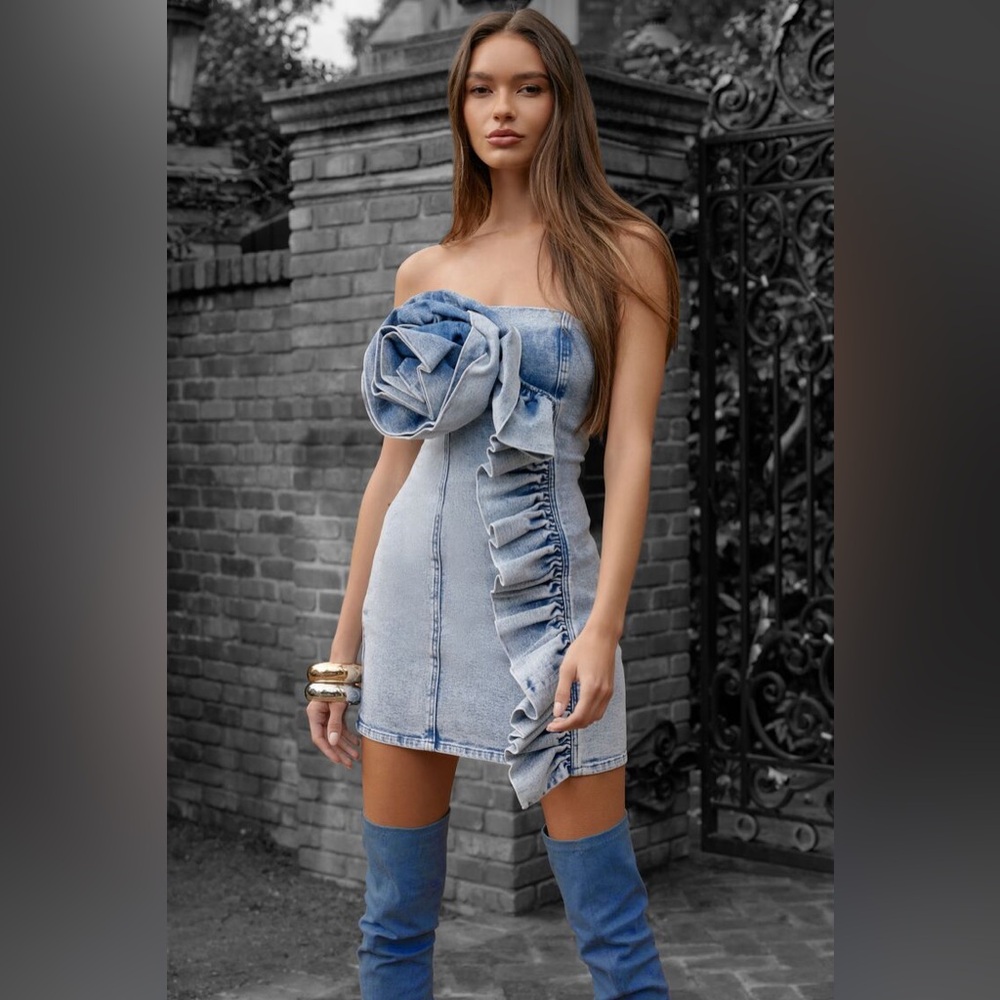 Jeans Mini tube dress with big flower